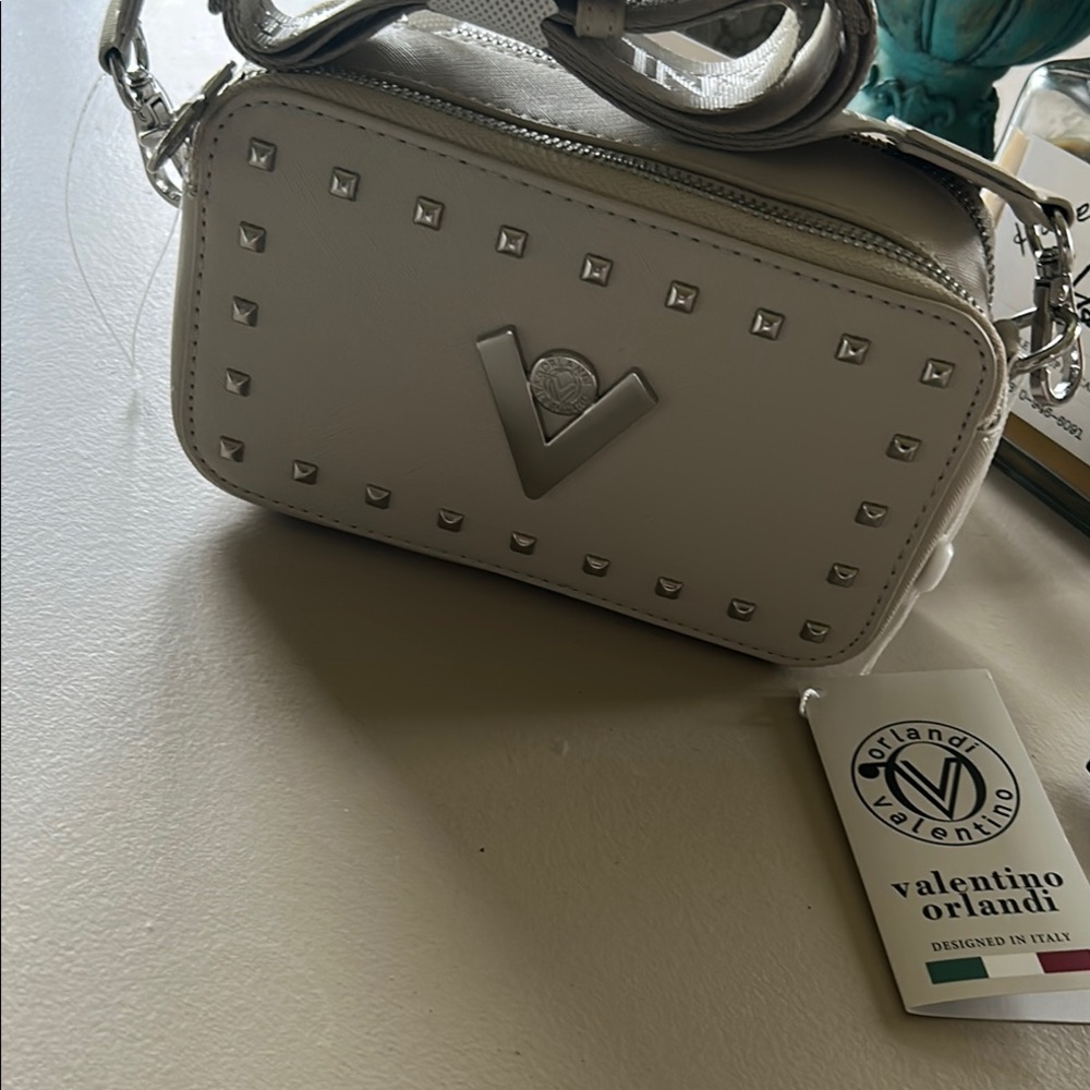 Valentino Orlandi Cream Studded Crossbody Bag